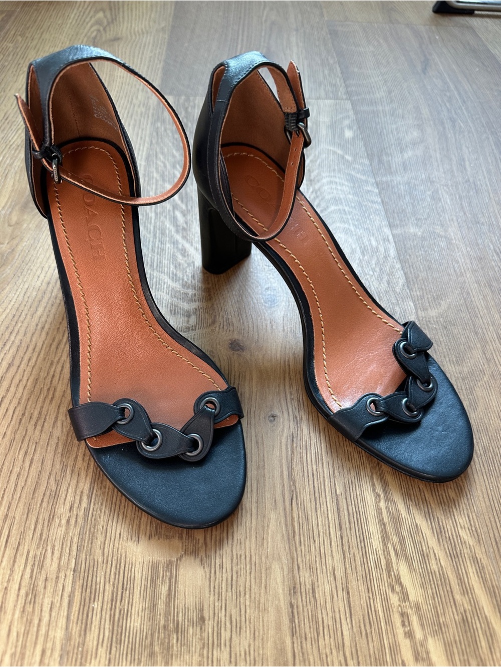 Coach Black Ankle-Strap Block Heel Sandals - Size 7.5/Size 8 - Picture 2 of 12